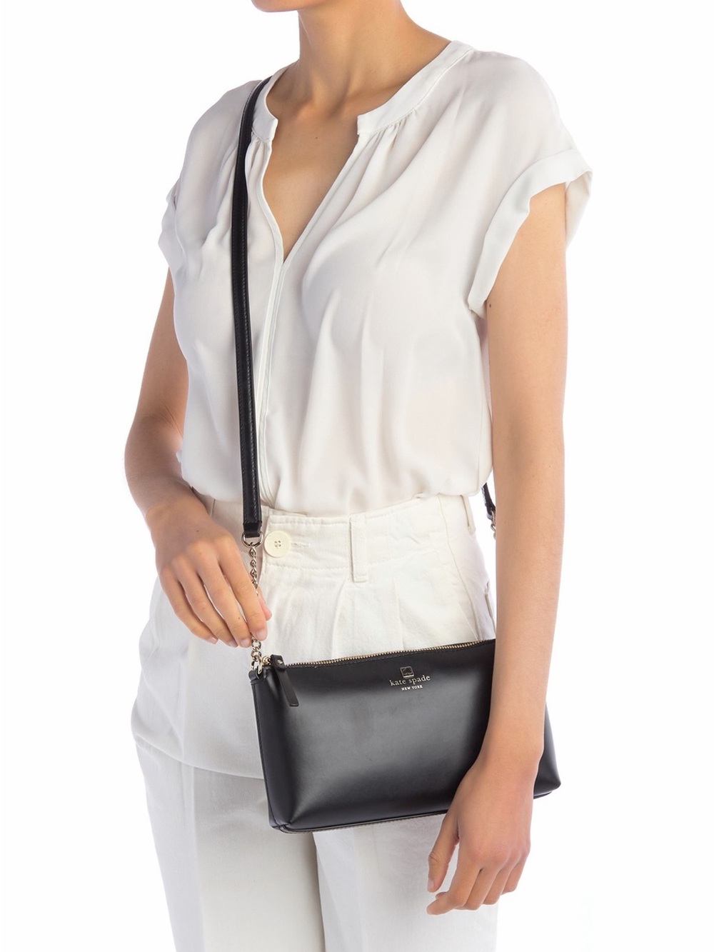 Kate Spade Weller Street Declan Black Leather Crossbody bag with Gold Chain